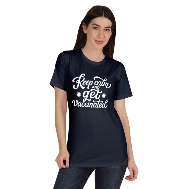 Inkmeso Restez Calme et Faites-Vous Vacciner T-shirt Col Rond Drôle pour Femmes