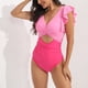 thumbnail image 5 of Traje de Baño de Ruffle de las Mujeres con Diseño Hueco de Bloqueo de Colores, Traje de Baño sin Espalda de Pieza Conservadora para la Playa, 5 of 7