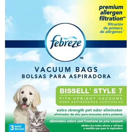 Febreze BISSELL Style 7 Vacuum Bag with Pet Odor Eliminator Scent, 3-Pack, 17F9P