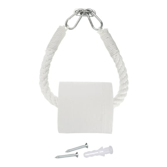 Uxcell 1 Pcs Nautical Rope Toilet Paper Holder Vintage Wall-Mounted Towel Rack with Metal Hook,White/Silver