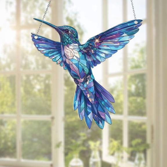 Window Hanging Acrylic 2D Hummingbird, Stained Glass Style Decoration, Vibrant Bird Ornament for Home Décor, Nature-Inspired Gift