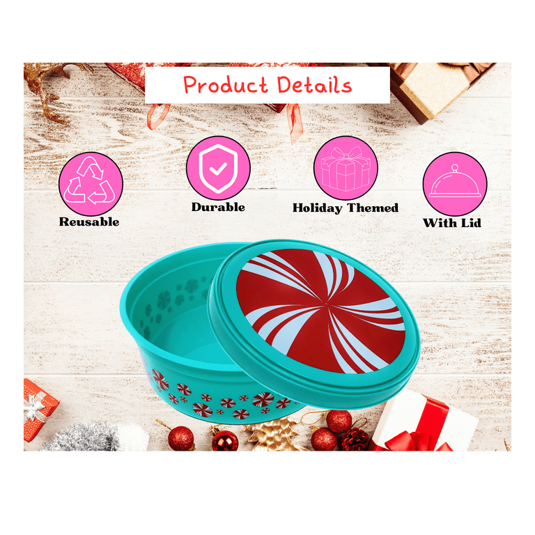 Christmas Round Plastic Cookie Containers with Lids Set of 2, Reusable  Storage Buckets for Candy Treat Goodies Favors Snacks, Gift Giving Party