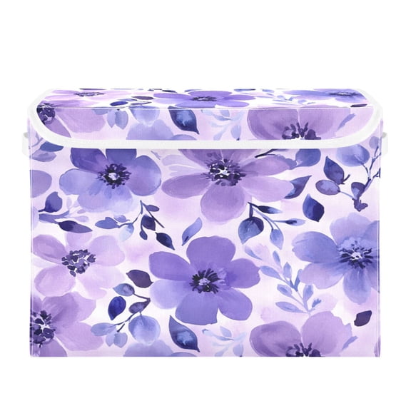 Storage Box With Lid 16.5x12.6x11.8In Foldable Stacked Household Storage Box Vibrant Purple Flowers