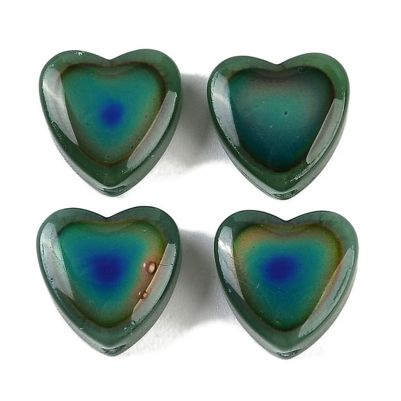 100pcs Two Tone Glass Mood Beads Temperature Sensing color Changing Beads Heart Sea Green 11.5x12x5.5mm Hole: 1.2mm