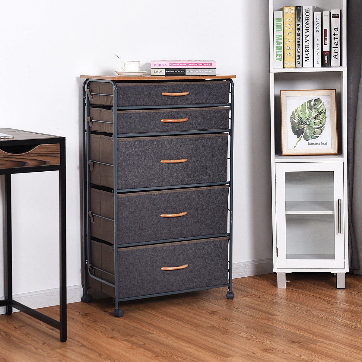 Costway 5 Drawer Fabric Storage Organizer Unit Metal Frame Dresser