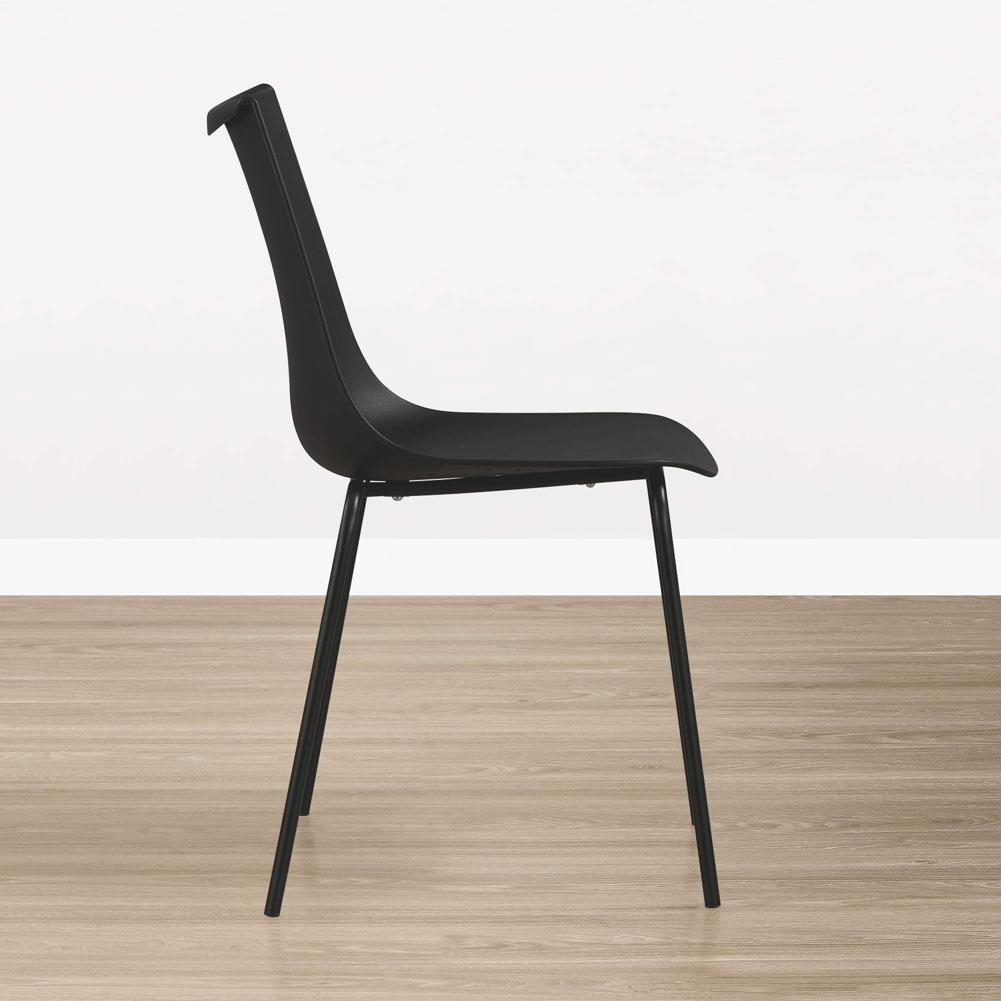 Spruce & Spring Modern Stackable Dining Chairs, Set of 4 Molded Plastic Kitchen Chairs with Metal Legs, Space-Saving Armless Design, BLACK