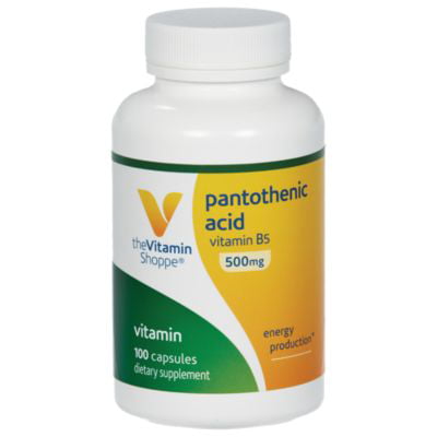 The Vitamin Shoppe Pantothenic Acid 500MG, With Vitamin B5, Supports Energy Production  Hair, Skin, Nails, Once Daily (100
