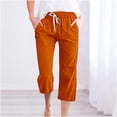 thumbnail image 6 of SDNall Cotton and linen pants women Fashion Womens Casual Solid Color Elastic capri Pants Straight Wide Leg Trousers with Pocket for women, 6 of 9
