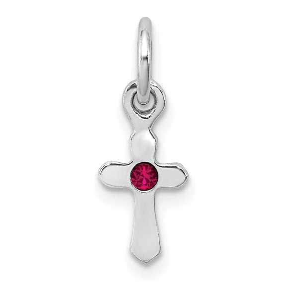 925 Sterling Silver Rh Pltd Childs July Red Preciosca Crystals Cross Necklace Pendant Charm Birthstone Religious