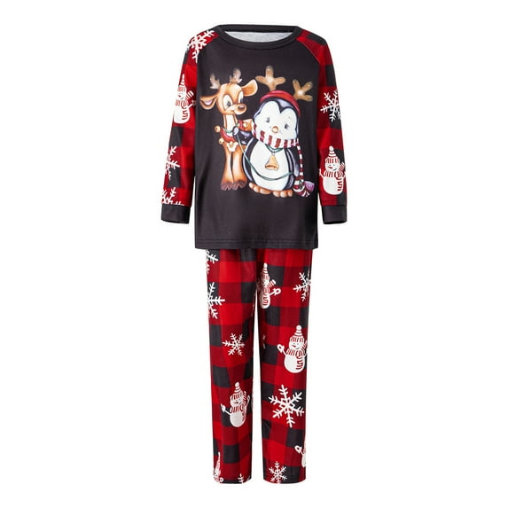 KelaJuan Parent-Child Christmas Nightclothes, Long Sleeve Christmas Cartoon Elk Print Tops Trousers Suit