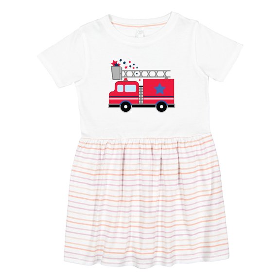 Inktastic 4th of July Firetruck with Red and Blue Stars Girls Toddler Dress