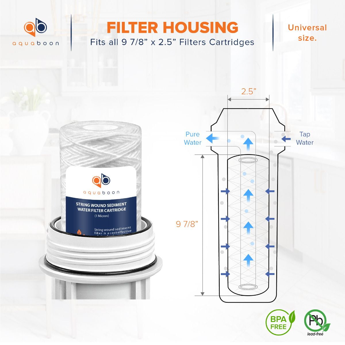 Aquaboon 1 Micron 10" x 2.5" String Wound Sediment Water Filter Cartridge | Universal Replacement for Any 10 inch RO Unit | Compatible with WFPFC4002, CW-F, PFC4002, 25-Pack
