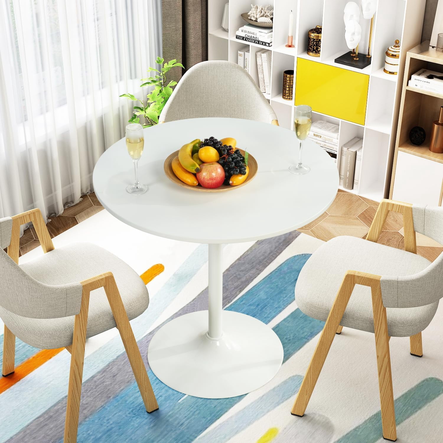 31.5" Dining Table for 2-4 with Enlarged Pedestal Base, Round Bar Table Top, Kitchen Table for Kitchen Living Room Cafe Small Spaces, White