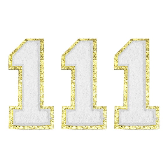 Uxcell Chenille Number Patches 4.4" Self Adhesive Number 1 Iron on Patch (White, Pack of 3)
