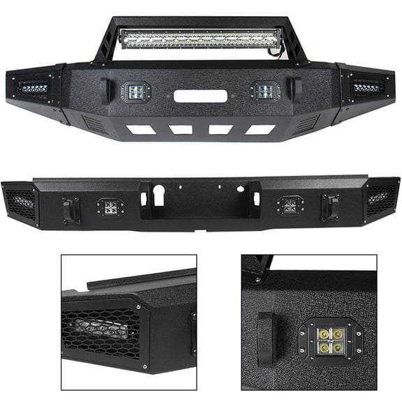 CCIYU Fit For 15-17 for Ford for F-150 (Front Rear) Bumper With LED Strip Light Fits select: 2019 FORD F150 SUPERCREW, 2017-2018 FORD F150