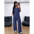 thumbnail image 6 of Women'S 2 Piece Travel Outfits Casual Short Sleeve Knit Sweater Set Wide Leg Pants Lounge Sets Dark Blue L, 6 of 8