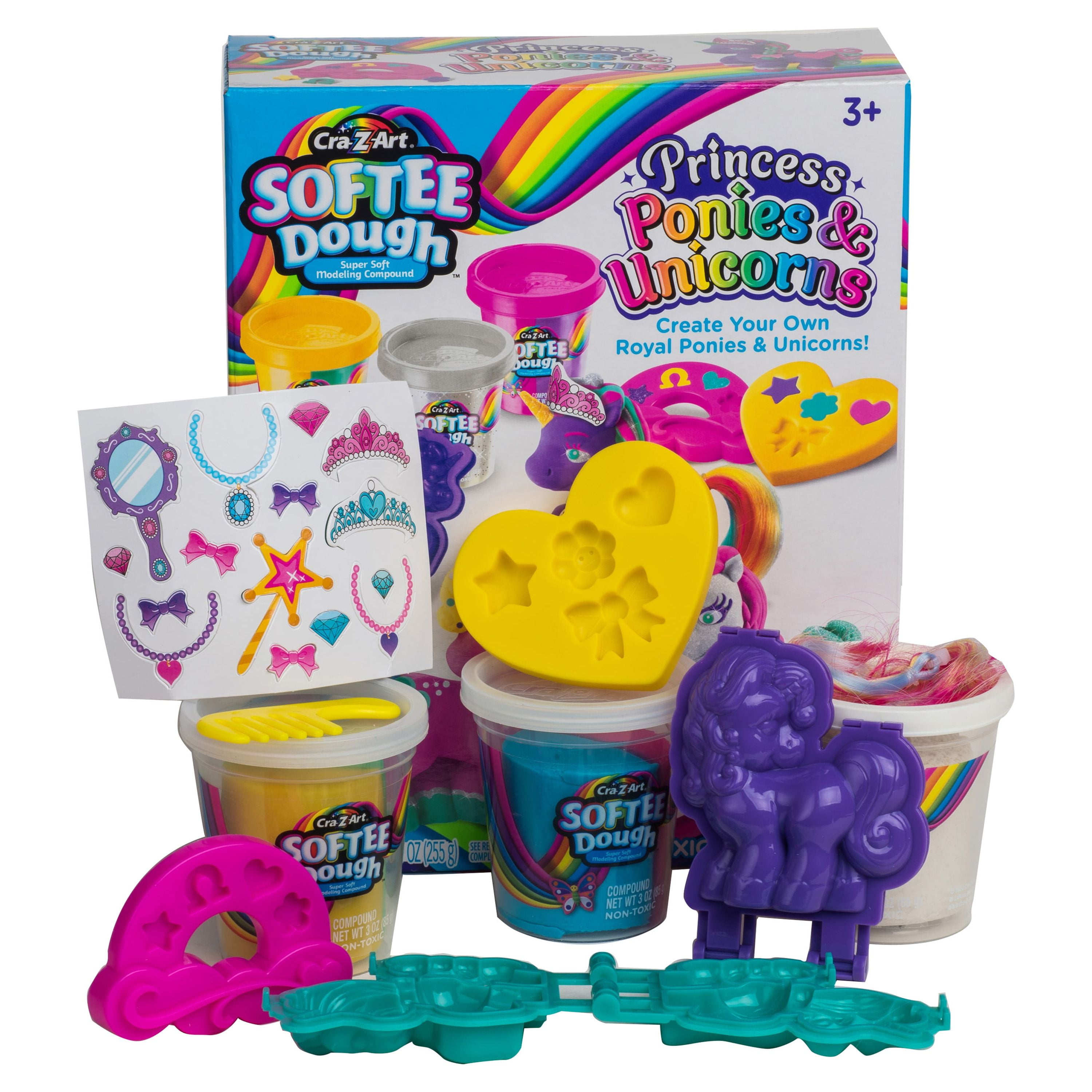 Cra-Z-Art Softee Dough Princess Ponies & Unicorn, 1 Multicolor Dough Kit, Child Ages 3 and up