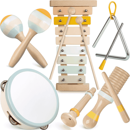 iFLOVE Montessori Wooden Musical Toys Toddler 1-3 Years Baby Instruments Set