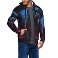 thumbnail image 2 of Wukai Futuristic Purple Panther Print Men's Zip-Up Hoodie,Fleece Full-Zip Hoodie for Men, Hooded Sweatshirt-Large, 2 of 5