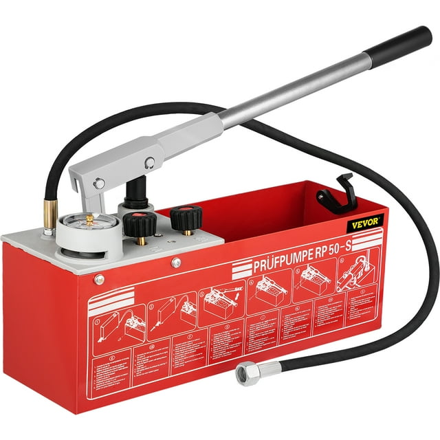 VEVOR Hydrostatic Pressure Test Pump, Test Up to 60 bar/860 psi, 3.2 Gallon Tank, Hydraulic Manual Water Pressure Tester Kit w/ Three Unit Gauge & R 1/2" Connection for Pipeline Fluid Pressure Testing