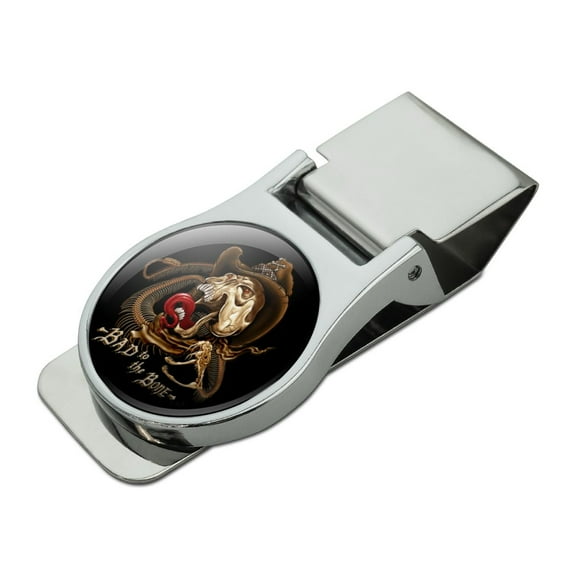 Bad To The Bone Skull Snake Biker Motorcycle Western Satin Chrome Plated Metal Money Clip