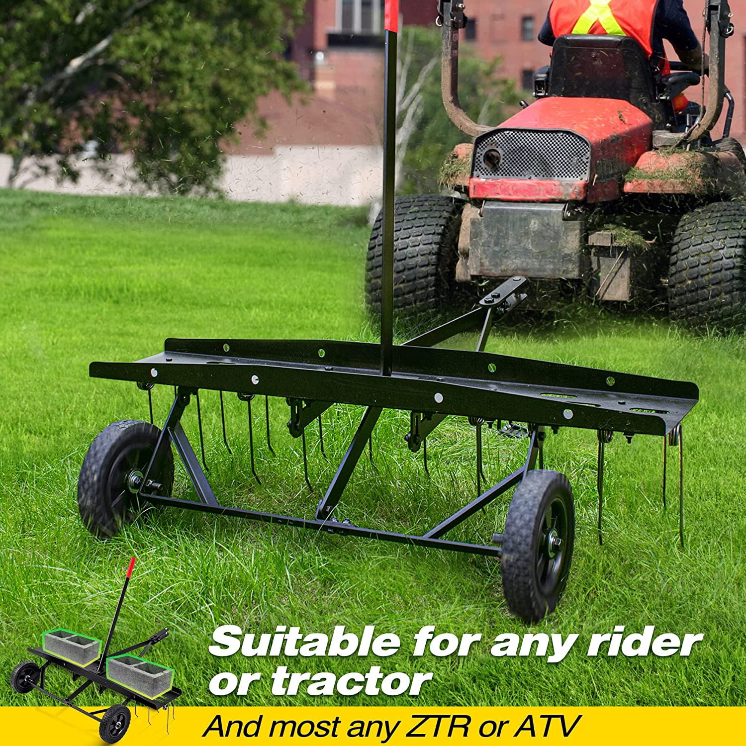 Suchtale 40" Tow Behind Dethatcher with 20 Spring Steel Tines