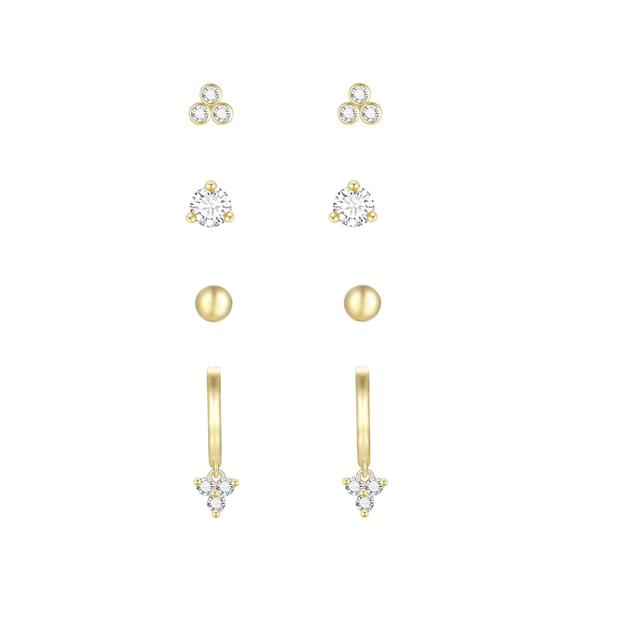 Brilliance Fine Jewelry Women's Simulated Diamond Earring Set with Hoop in 14KT Gold Plated Sterling Silver