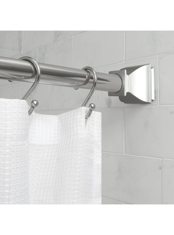Better Homes & Gardens 43" - 72" No Rust Aluminum Deco Shower Curtain Tension Rod, Brushed Nickel