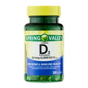 Spring Valley Vitamin D3 Supplement, 50 mcg (2,000 IU), 200 Count
