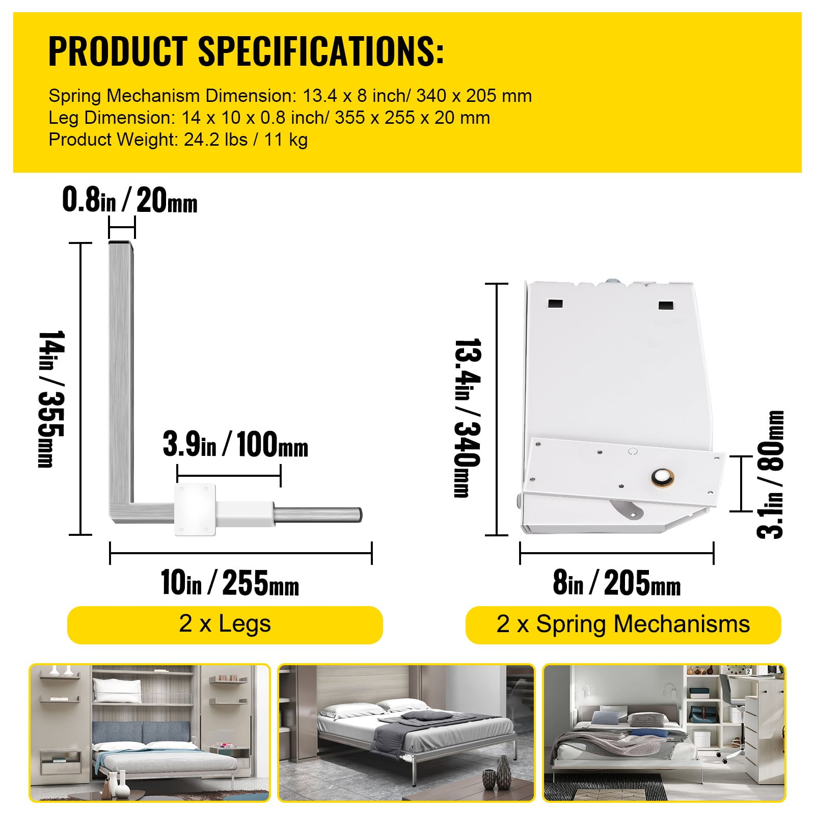 BENTISM DIY Murphy Bed Hardware Kit Vertical Mounting Wall Bed Springs Mechanism Heavy Duty Bed Support Hardware DIY Kit for King Queen Bed (Vertical)