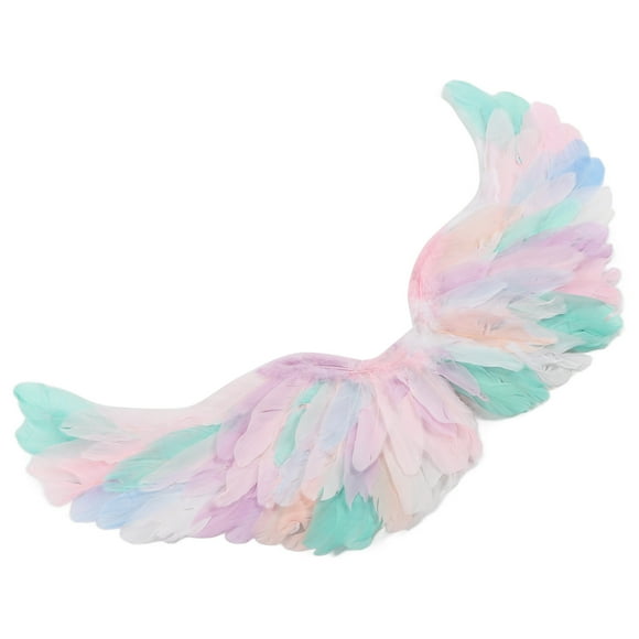 Ailes de Plumes Arc-en-Ciel, Ensemble de 3 Pcs Ailes de Plumes Colorées Costume Ailes d'Ange Costume Ailes de Fée Accessoires de Cosplay avec Bandeau et Baguette Cœur d'Amour pour Filles Halloween Noël