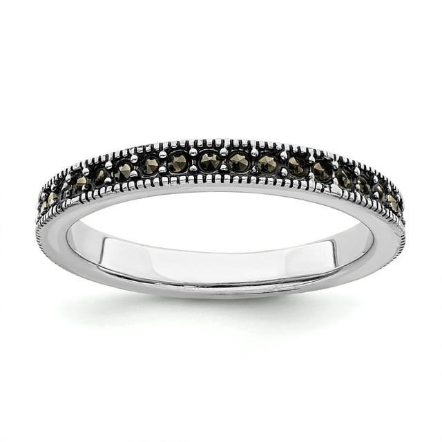 925 Sterling Silver Marcasite Stackable Wedding Band Ring Gemstone
