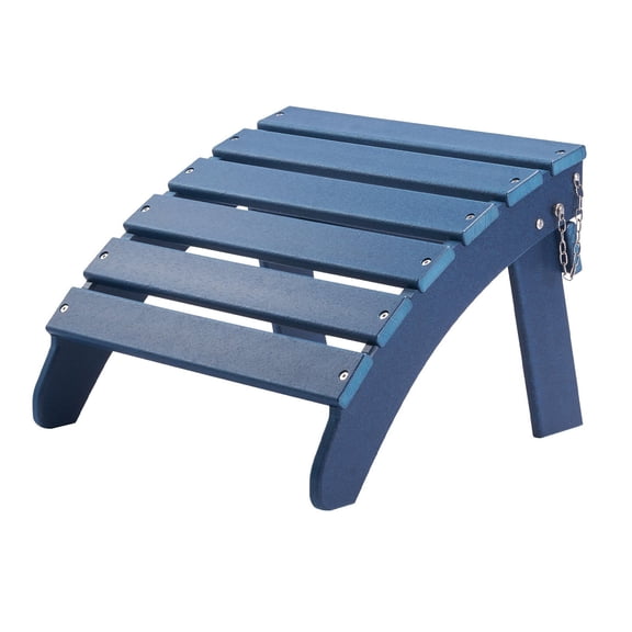 HDPE Adirondack Folding Ottoman Footstool, 18.7" Length, 18.9" Width, 13.8" Height, Blue Patio Furniture