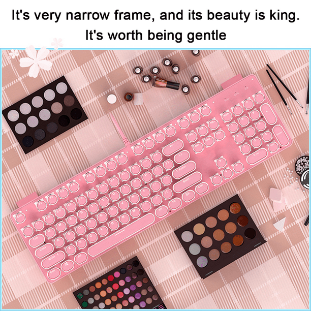 Teclado Mecánico Para Juegos, 104 Teclas, Teclado Mecánico Rosa Con Tapa Punk, Brillo Retroiluminado Colorido Ajustable, Panel De Metal Duradero, Teclado Para Juegos Con Cable Con(902-7 Pink Punk