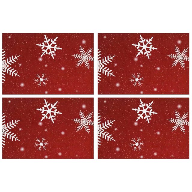 Merry Christmas Red Snowflake Rectangle Dining Placemat 4PCS Heat-resistant Placemats 12 X 18 Inch Winter Table Mats for Party Kitchen Dining Decor for Kitchen Dining Table,Kitchen Table Mats