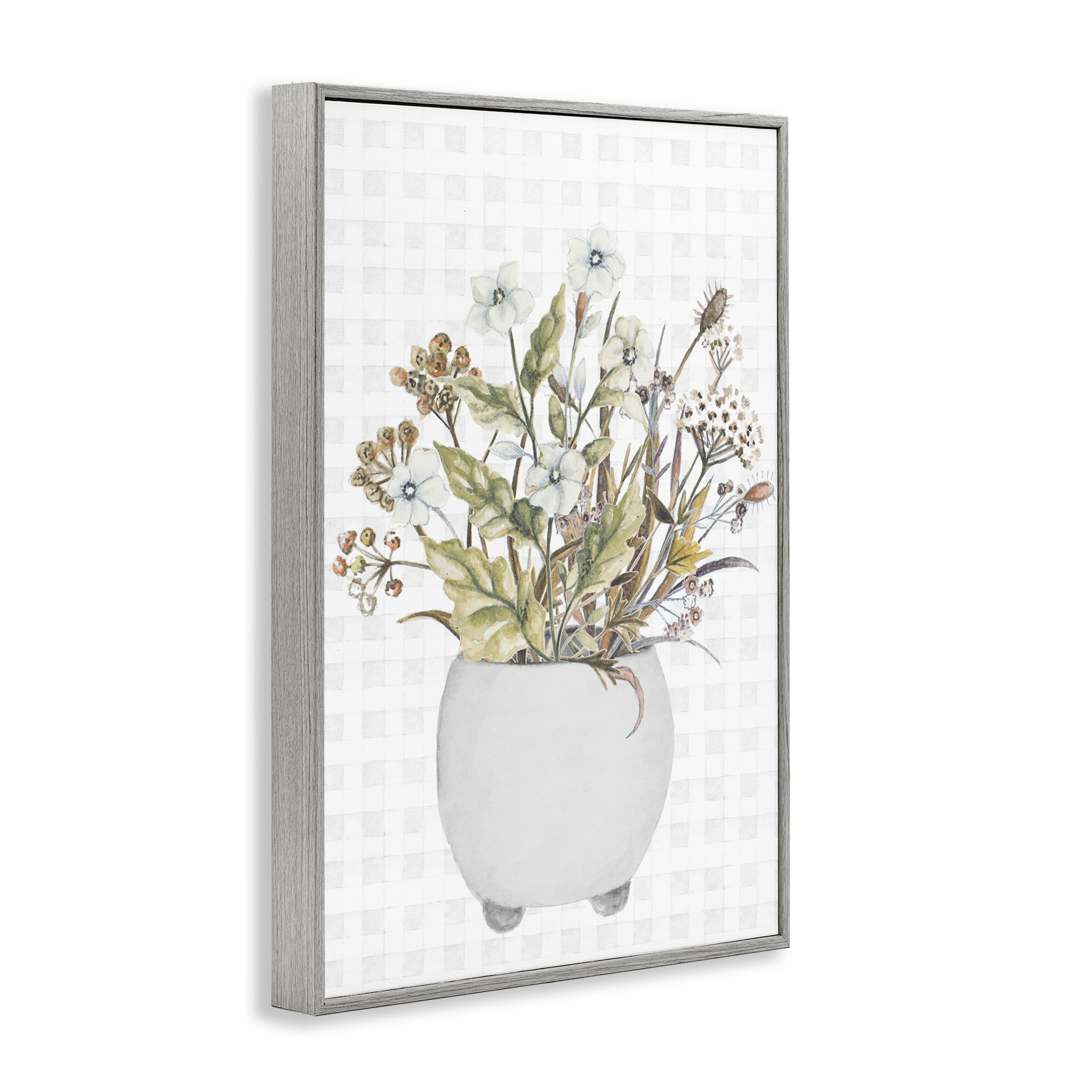 Stupell Industries Soft Potted Wildflowers Botanical & Floral Painting Gray Framed Art Print Wall Art, 20 x 30