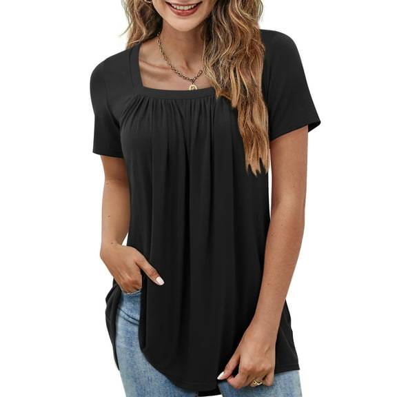 Fancyglim Womens Short Sleeve Shirt Casual Tunic Tops, Black L
