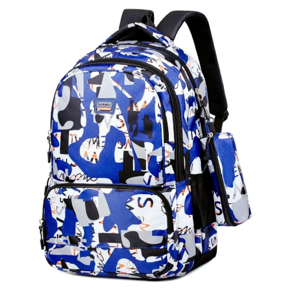 Juuar School Backpack for Boys Girls, Printed School Bag with Pencil Case, Lightweight Kids Bookbag for Back to School Supplies, Blue