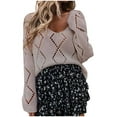 thumbnail image 2 of AOOCHASLIY 2023 Womens Sweater Women Fashion V-neck Solid Color Hollowing Out Long Sleeves Sweater Tops, 2 of 5