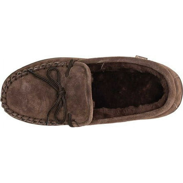 Lamo Footwear Men's Leather Moccasin Slippers Moc Toe Chocolate