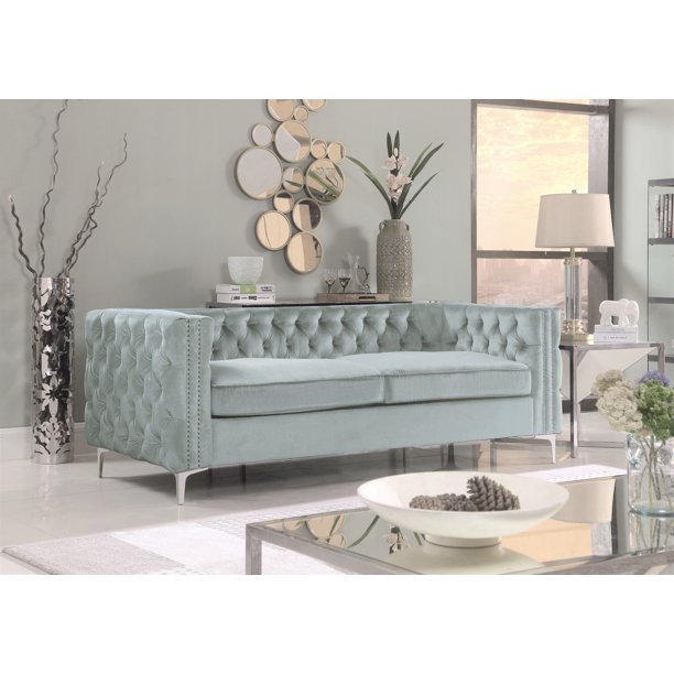 Chic Home Modern Contemporary Velvet Button Tufted with Silver Nailhead Trim Silvertone