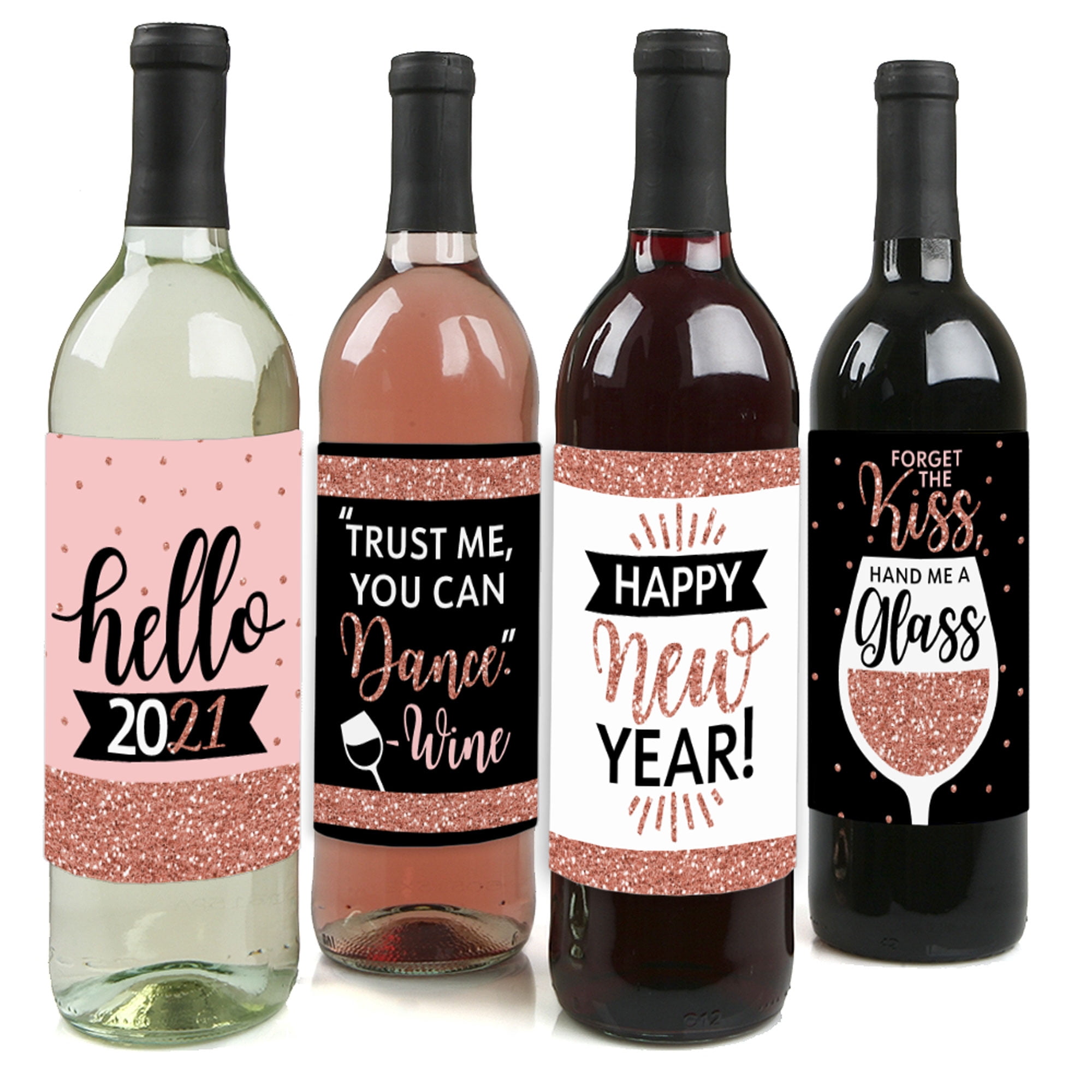 Rose Gold Happy New Year 21 New Year S Eve Party Decorations For Women And Men Wine Bottle Label Stickers Set Of 4 Walmart Com Walmart Com