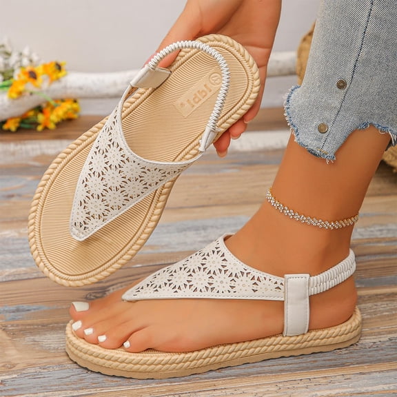 Miluxas Womens Sandals Summer Dressy Flat Sandals Casual Comfortable Beach Bohemian Flip Flops Sandal White 9.5(43)