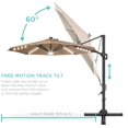 FHWMLC 10ft Solar LED Cantilever Patio Umbrella, 360Degree Rotation