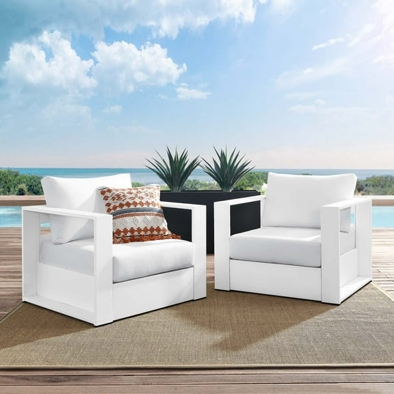 Modway Tahoe Outdoor Patio Powder-Coated Aluminum 2-Piece Armchair Set in White White