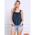 thumbnail image 4 of DARING DIVA Women's Square Neck Sleeveless Panel Lace Ruffles Tank Tops L Dark Blue, 4 of 6