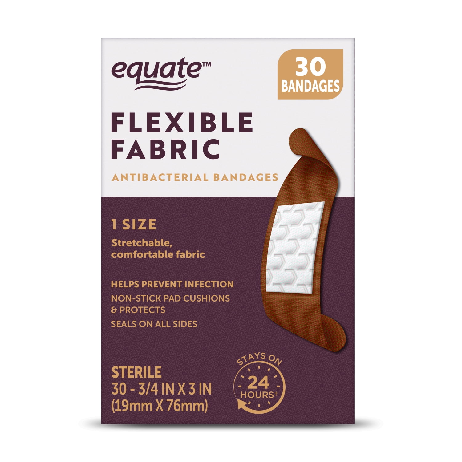 Equate Flexible Fabric Antibacterial Bandages, 30 Count