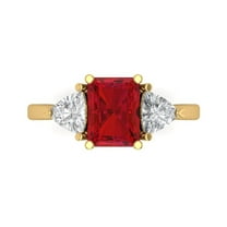 2.82 ct Emerald Cut Simulated Ruby 3 Stone 18K Yellow Gold Womens Engagement Ring