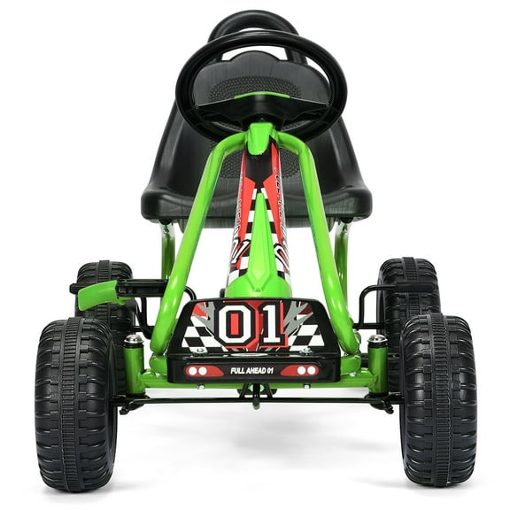 Topbuy 4-Wheel Kids Pedal Powered Ride on Go Kart W/ Adjustable Seat & Handbrake Green