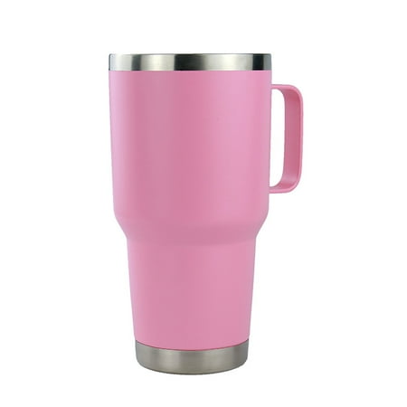 

30oz Large Travel Coffee Mug Tumbler with Clear Slide Lid & Handle Reusable Vacuum Insulated Double Wall Stainless Steel Thermos Water Cup Fits in Cup Holder (Black)